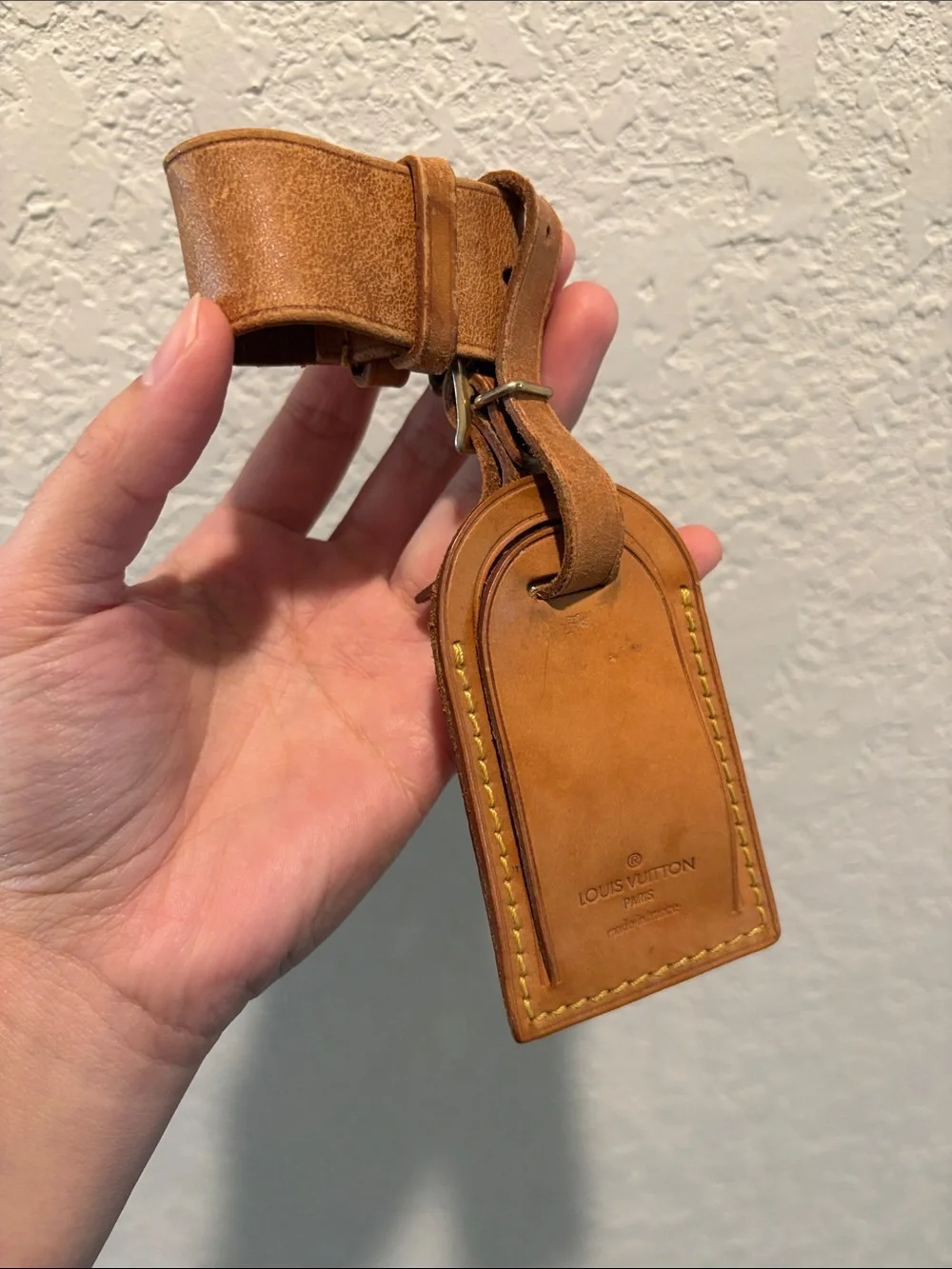 Louis Vuitton Tan Leather Luggage Tag with Strap